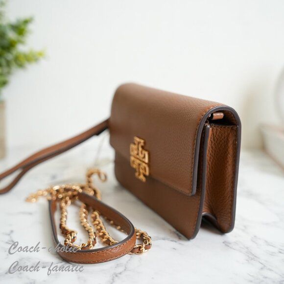 NWT Tory Burch Britten Chain Wallet with Wristlet Leather Crossbody in Moose - Picture 5 of 12